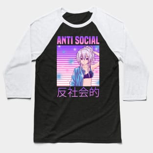 Anti Social Japanese Text Aesthetic Vaporwave Anime Baseball T-Shirt